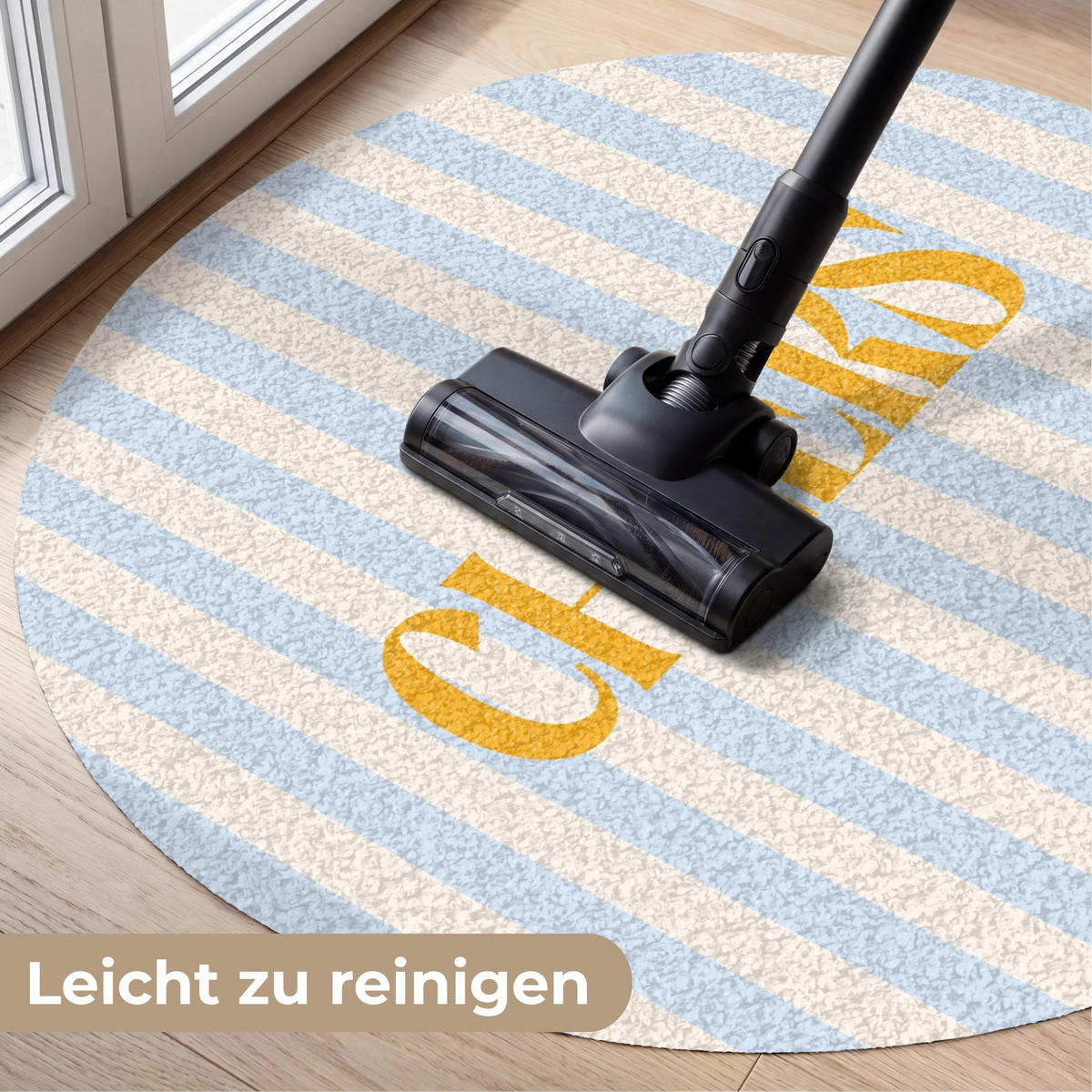 FUSSMATTE Orange – Blau – Streifen – Cheers 90x90 cm - Hellblau, Kunststoff (90/0.4cm) - MuchoWow