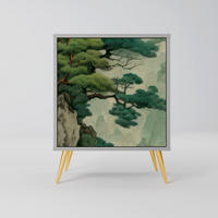 SIDEBOARD VERDURE ABYSS, Grau, 57,5x42x75,5 cm, Goldfarbene Metallfüße - Goldfarben/Multicolor, Holzwerkstoff/Metall (57.5/75.5/42cm) - SpaceRebels