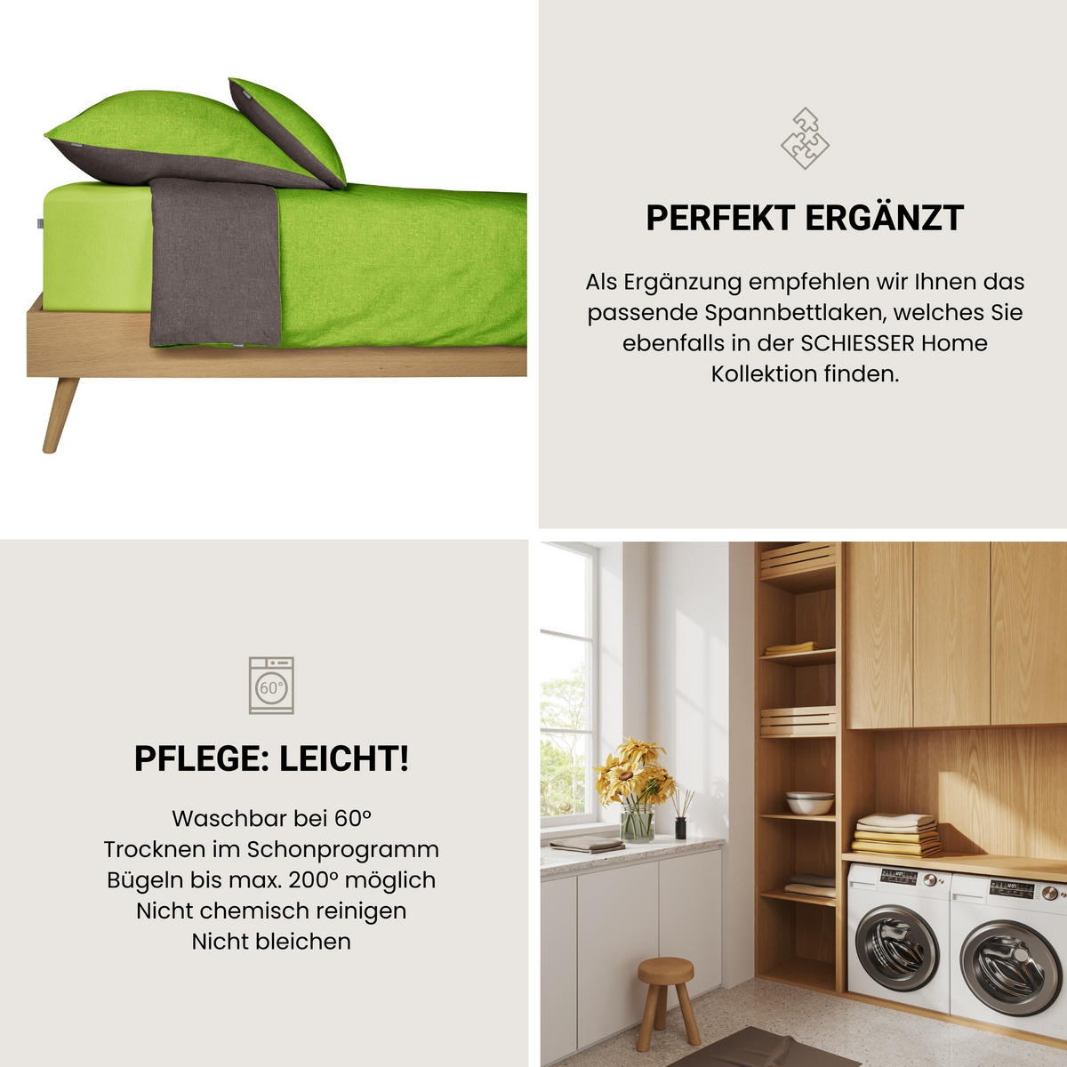 BETTWÄSCHESET Doubleface - Renforcé - 2-teilig - 155 x 220 cm - Grün-Dunkelgrau - Dunkelgrau/Grün, Textil (155/220cm) - SCHIESSER
