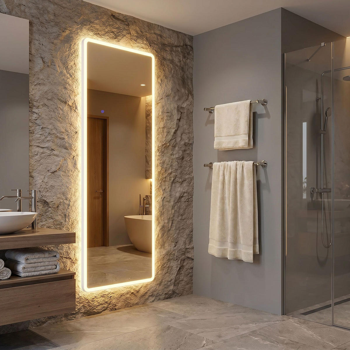 SPIEGEL Rea Led Classico 60x170cm White - Weiß, Glas (60/170/2cm) - REA