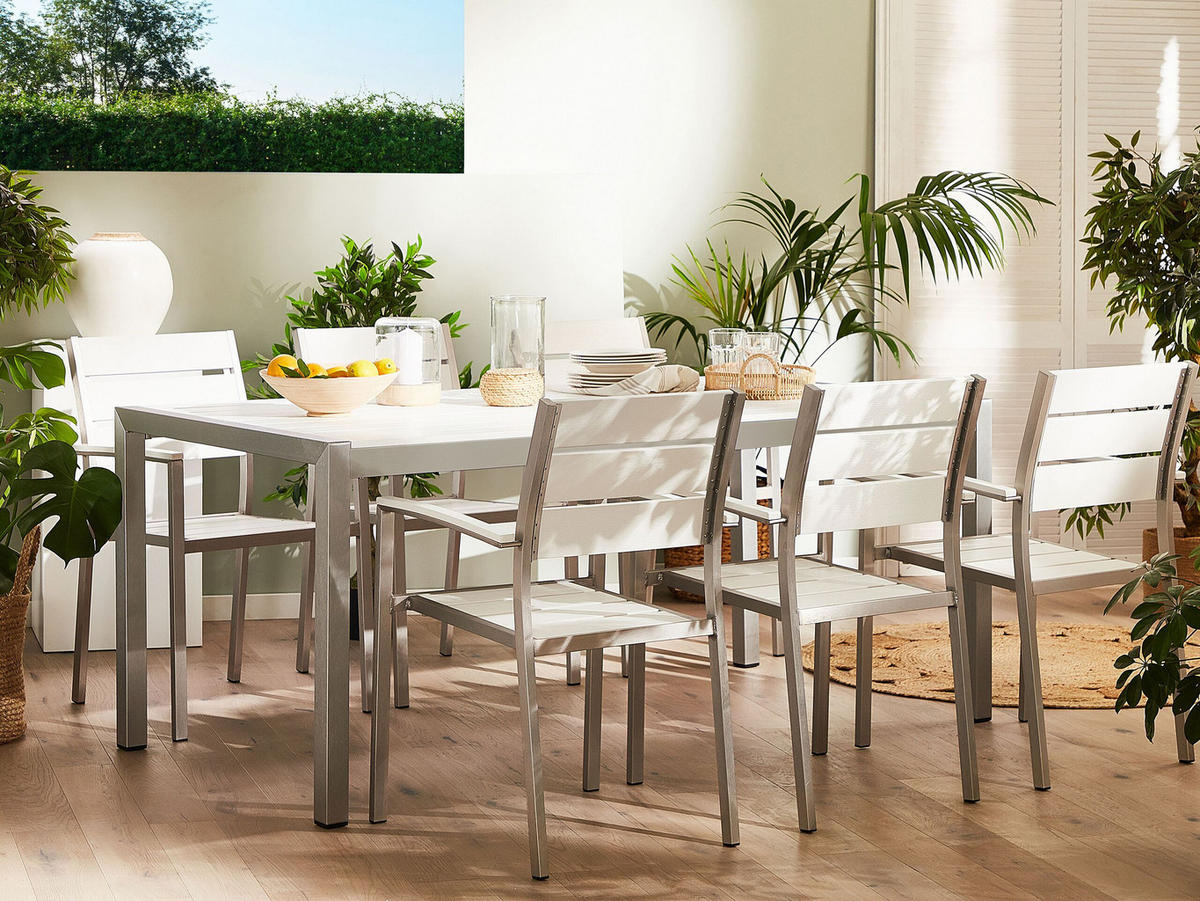 GARTENTISCH Aluminium weiß 180/90 cm Vernio - Weiß, Metall (180/90/76cm) - Beliani