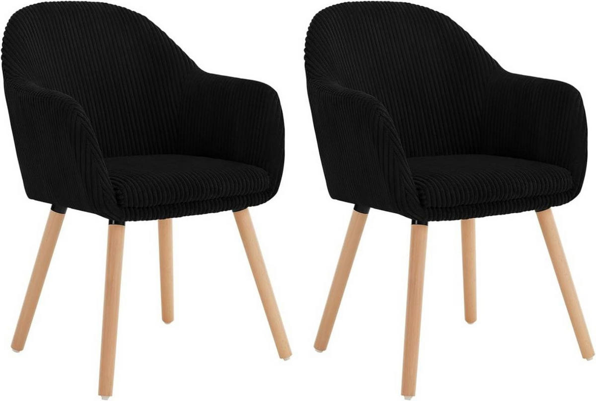 ESSZIMMERSTUHL 2er Set Polsterstuhl, Cord, Holzbeine, Schwarz - Eichefarben/Schwarz, Holz/Kunststoff (55.5/83.5/56.5cm) - Woltu