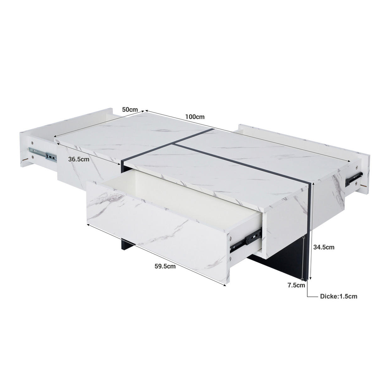 COUCHTISCH 100/50/34.5 cm weiß aus Spanplatte mit LED-Beleuchtung - Weiß, Holzwerkstoff (100/50/34.5cm) - OKMYHOME