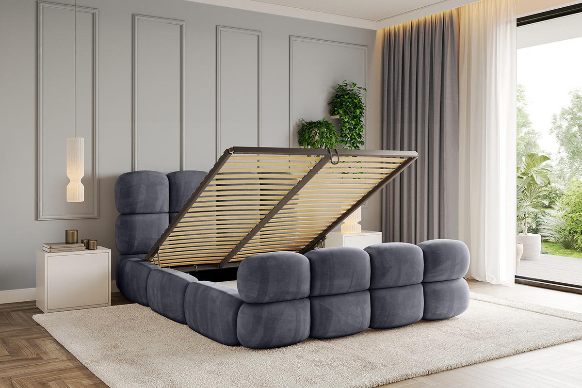 POLSTERBETT mit Bettkasten, Fußteil und Lattenrost, Boxbett ohne Matratze - NOMA-Z 140x200 Dunkelgrau - Dunkelgrau, Holzwerkstoff/Textil (140/200cm) - ALTDECOR