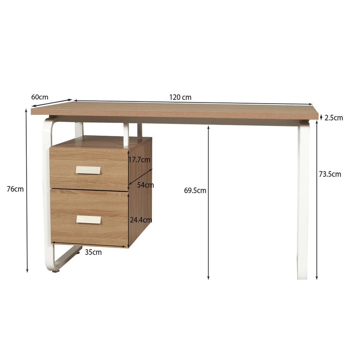 SCHREIBTISCH mit Schubladen PEARL/ Eiche dekor und Metall Weiß - Weiß/Sonoma Eiche, Holzwerkstoff/Metall (120/60/76cm) - Weber Industries