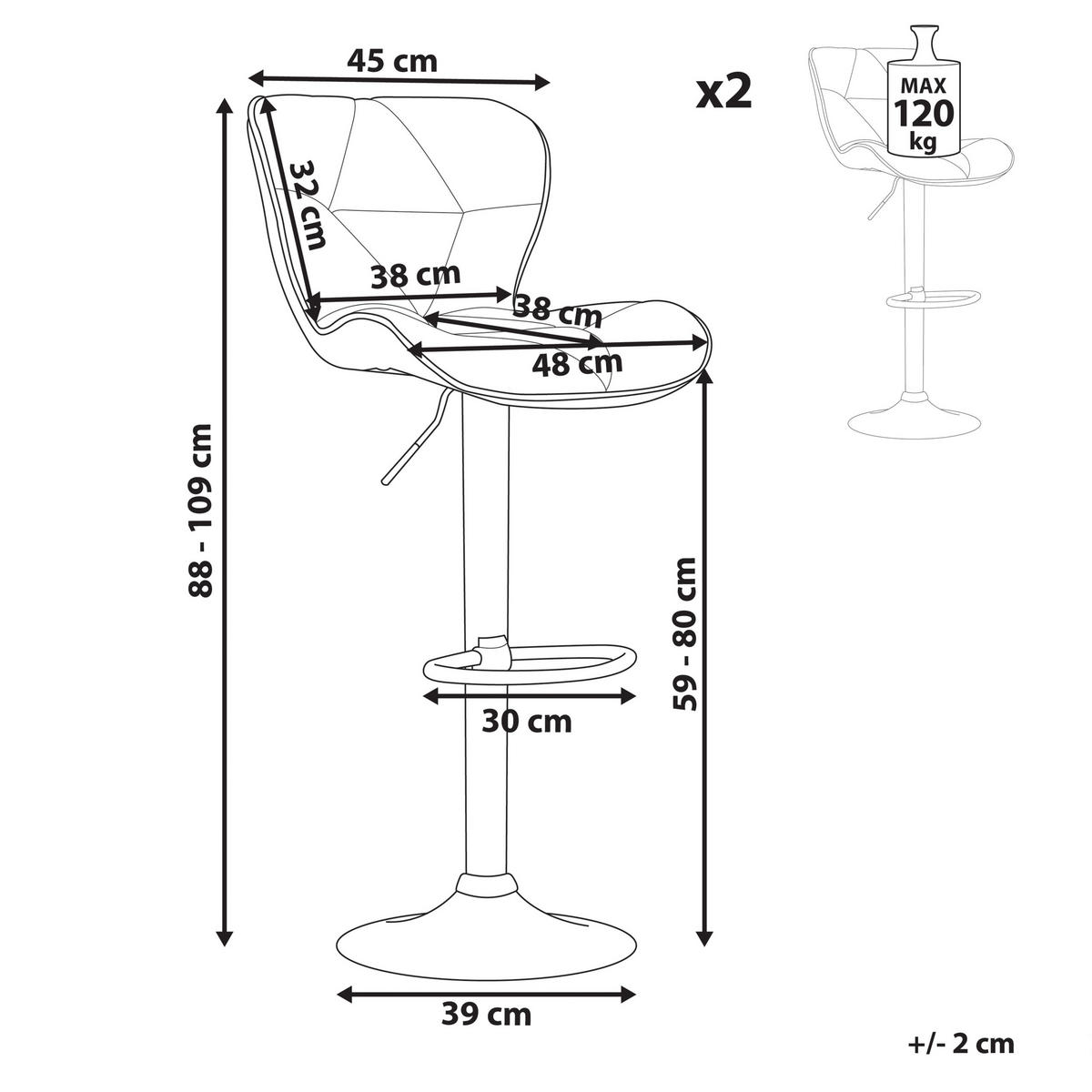 BARHOCKER 2er-Set Kunstleder Beige Valetta - Beige, Textil/Metall (48/109/39cm) - Beliani