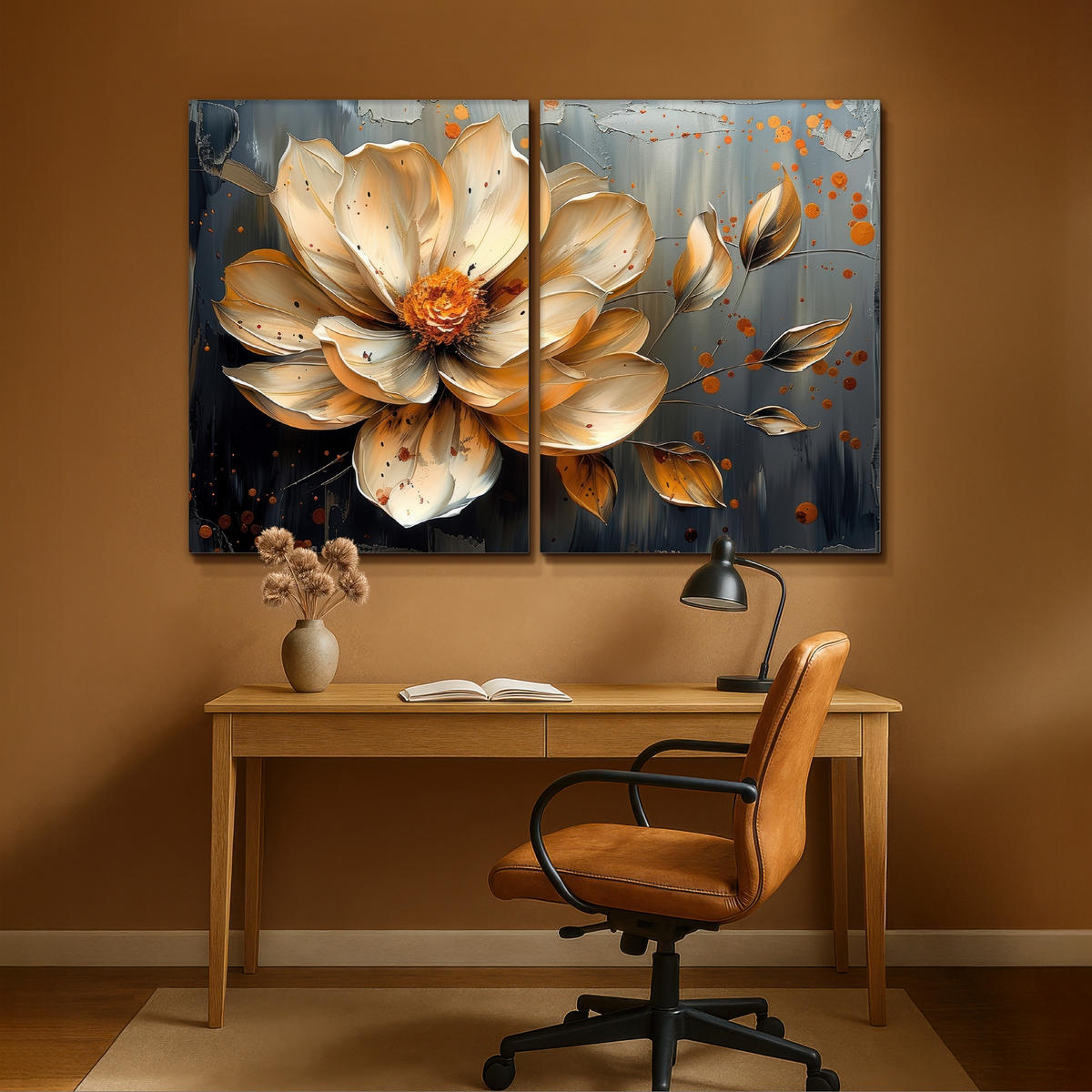 LEINWANDBILD 2er Set Blume - Gold - Abstrakt - Farbe 180x120 cm - Creme, Textil (180/120cm) - MuchoWow