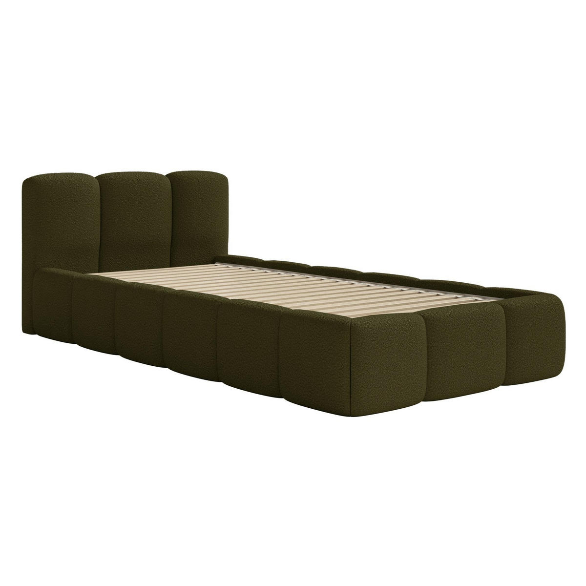 POLSTERBETT Cloudy Low Olivgrün Bouclé, 90x200 cm - Schwarz/Olivgrün, Kunststoff/Textil (90/200cm) - Selsey