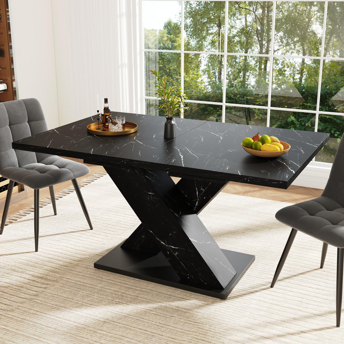 ESSTISCH Ausziehbar Schwarz Marmor X Design - Schwarz, Holzwerkstoff (80/119/75cm) - FLIEKS
