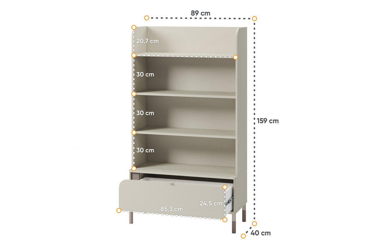BÜCHERREGAL CATTA Jugend. cremefarben - Creme, Holz (89/159/40cm) - KONSIMO®