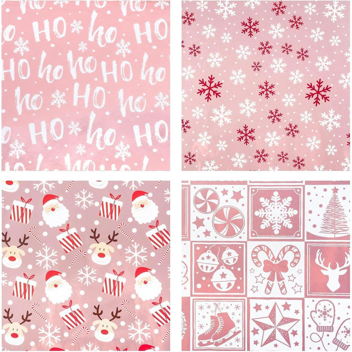 GESCHENKPAPIER 4 Rollen Roségold Weihnachtsmotive 76 cm x 305 cm - Multicolor, Papier (4/76/15cm)
