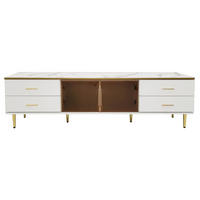 TV-SCHRANK 170x37cm Marmoroptik 4 Strukturschubladen goldene Griffe Glastüren - Weiß, Holz (40.5/24.5/87cm) - FLIEKS