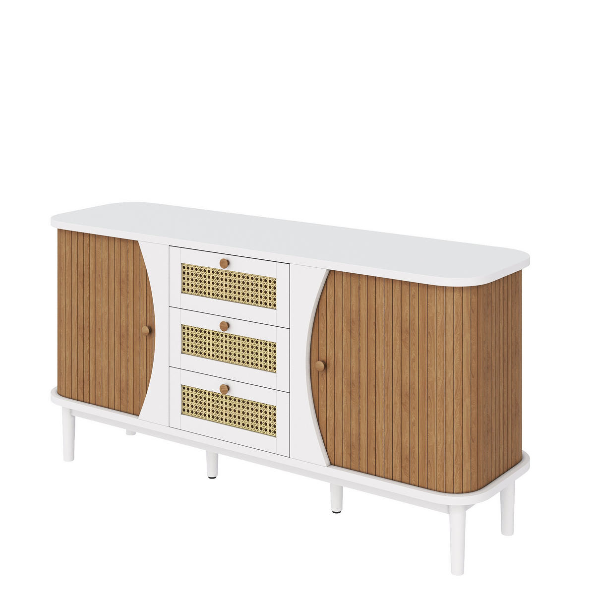 SIDEBOARD aus MDF und Spanplatte 140,5x40x76 cm Weiß-Holzfarben mit Rattanschubladen - Weiß, Holzwerkstoff (140.5/76/40cm) - IVMEU