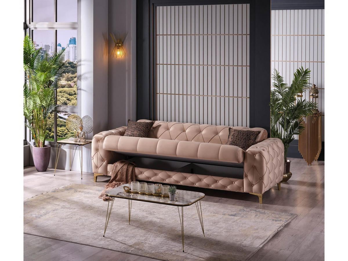 SITZGARNITUR Acelya, Beige Stellvariante 3+1 - Beige, Holzwerkstoff/Kunststoff (245/80/100cm)