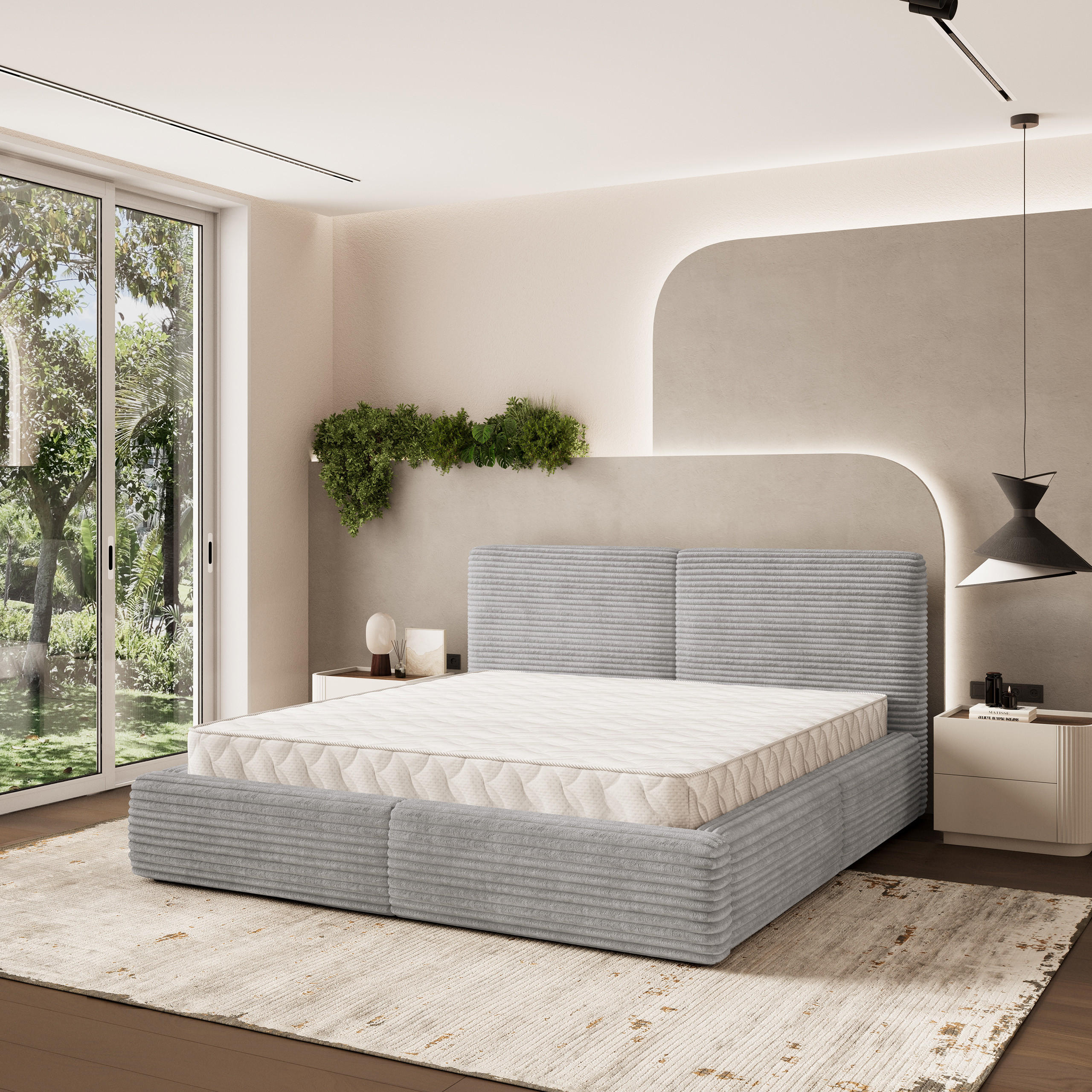 POLSTERBETT FELURO 140x200 cm mit Bettkästen - Hellgrau - Hellgrau, Holz (140/200cm) - MASSENO