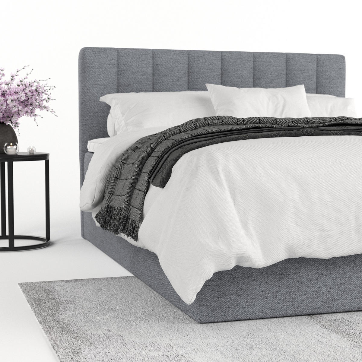 BOXBETT Lusso 200/200 cm Grau im Neve Stoff - Schwarz/Grau, Holz/Holzwerkstoff (200/200cm) - AltaBeds