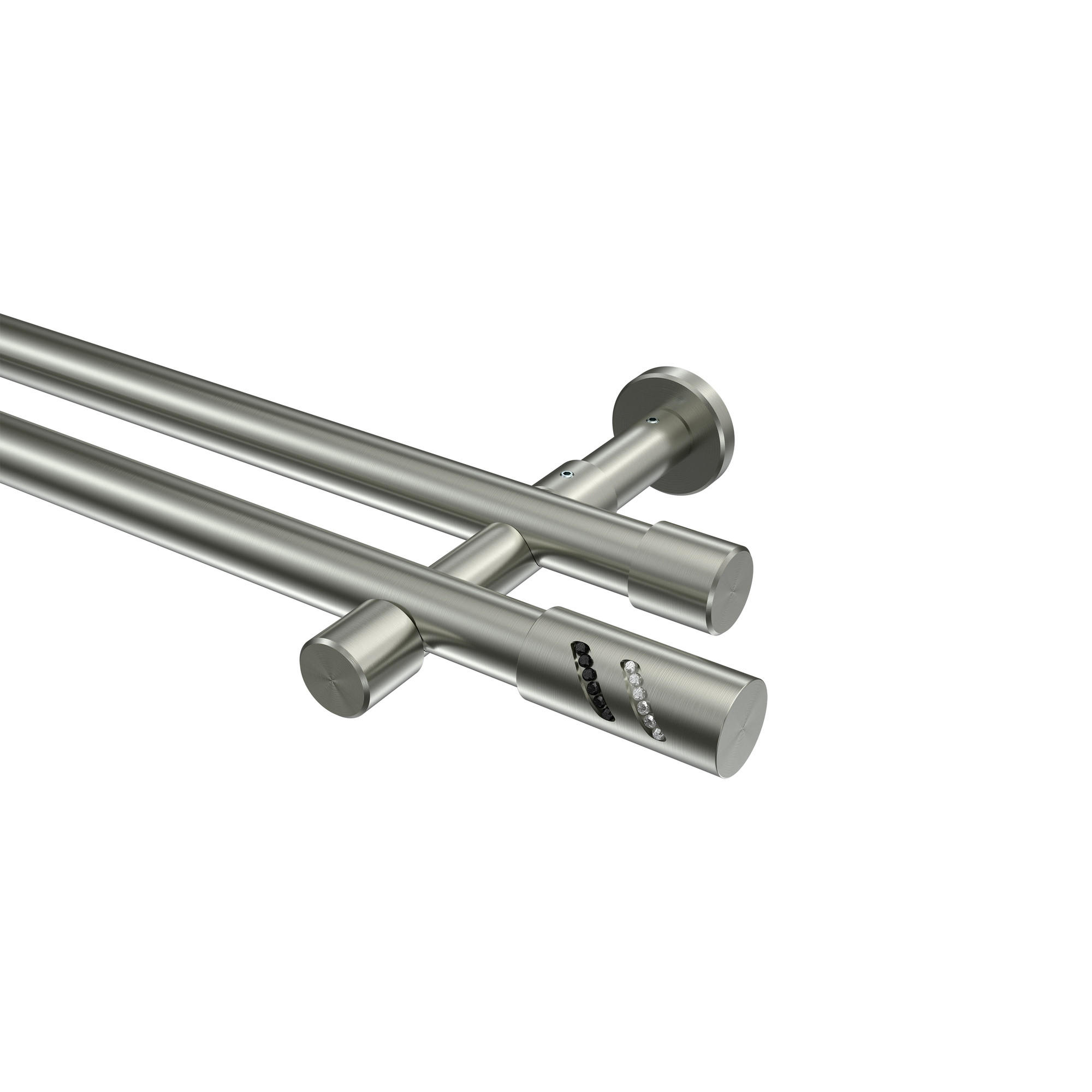 GARDINENSTANGEN-SET Prestige Zoena 520 cm (geteilt in 4 x 130 cm), 2-läufig (ohne Ringe), 20 mm Ø Edelstahl-Optik - Edelstahlfarben, Metall (520cm) - INTERDECO