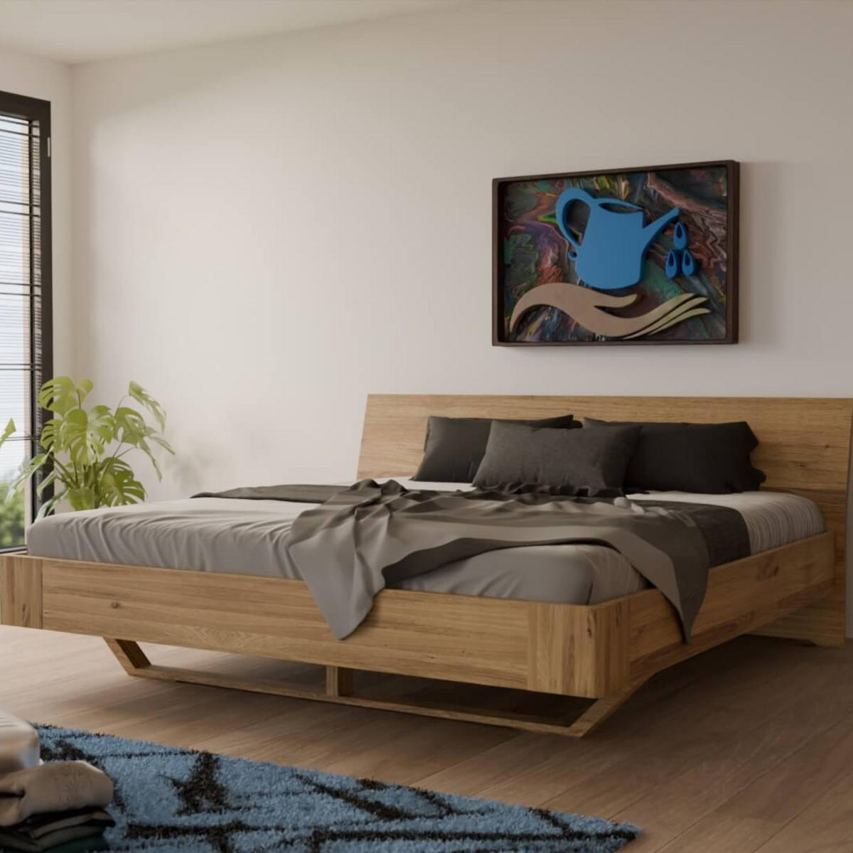 SCHWEBEBETT 140/200 cm aus Wildeiche - Braun, Holz (140/200cm) - MeinMassivholz