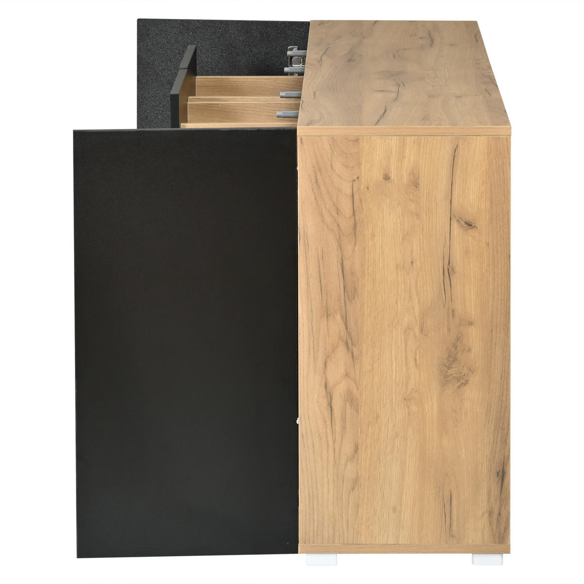 SIDEBOARD 140/35/70 cm mit 4 Türen, 2 Schubladen und verstellbaren Einlegeböden in Schwarz-Holzoptik - Schwarz/Naturfarben, Holzwerkstoff (140/70/35cm) - CHICFURN