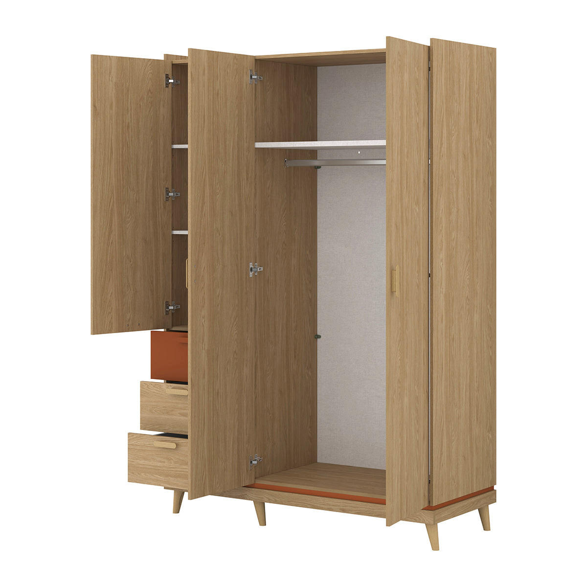KLEIDERSCHRANK 3 Türen Sandy Holz - Braun, Holzwerkstoff (143.5/214.5/57.4cm) - Petits-meubles
