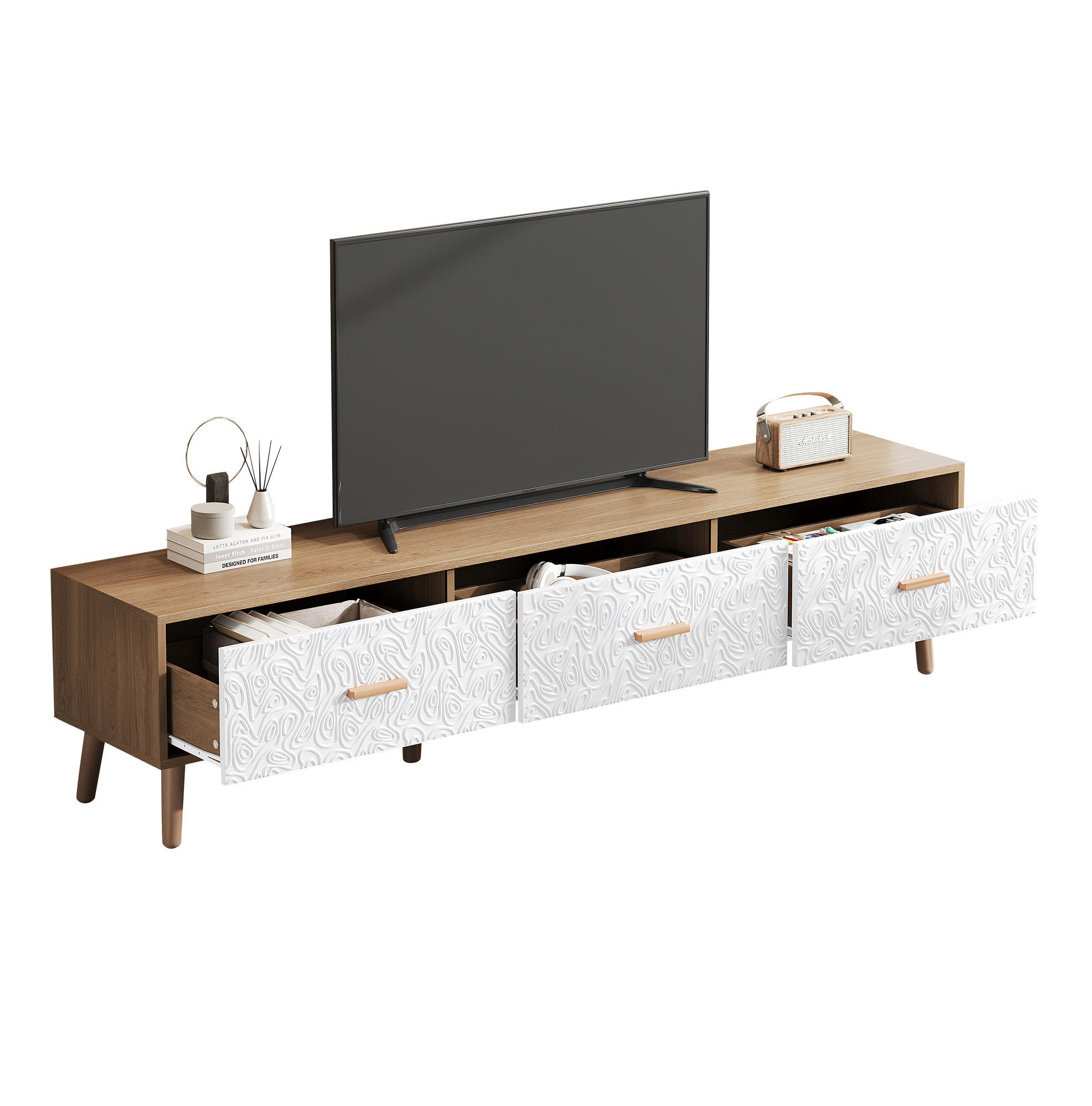 TV-SCHRANK in Holzoptik/Weiß mit 3 Schubladen 150/39/35 cm - Eichefarben, Naturmaterialien (150/35/39cm) - Redom