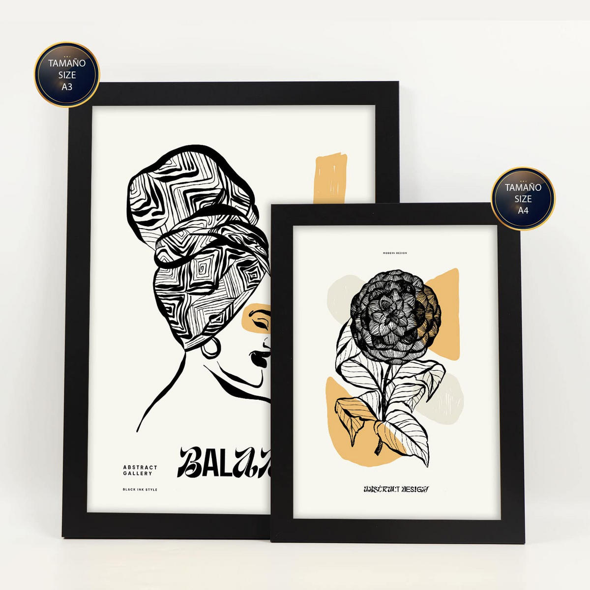 POSTER Set Mit 6 In Schwarzer Tinte Black Power Kunstdrucke Im Skizzenstil Für Innenarchitektur A3 & A4 Schwarzer Rahmen - Schwarz, Papier (29/3cm) - Nacnic