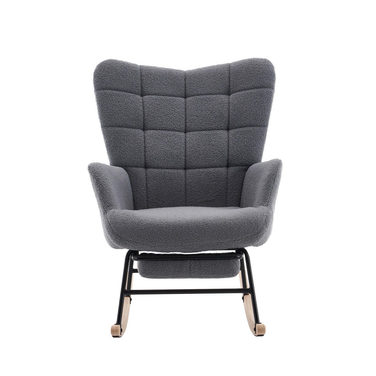 SCHAUKELSTUHL in Grau mit weichem Sherpa-Bezug und ausziehbarer Fußstütze - Naturfarben/Grau, Holz/Textil (68/91/88cm) - CHICFURN