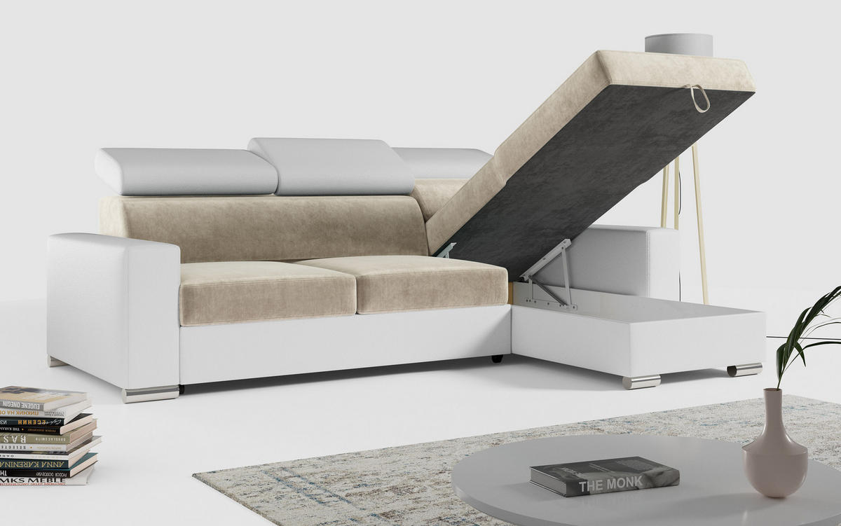 ECKSOFA FOX-L Beige/Weiß - Beige/Silberfarben, Kunststoff/Textil (242/168cm) - MKS