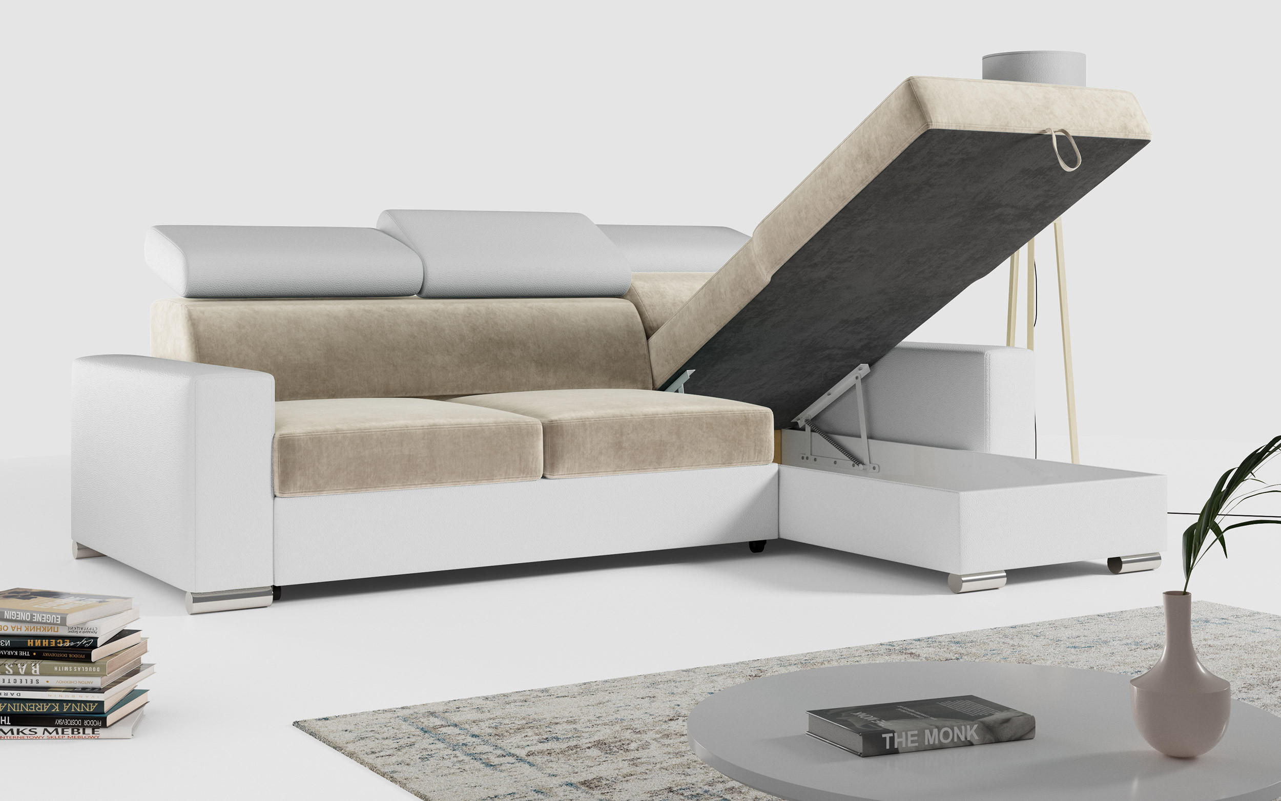 Thumbnail - MKS Ecksofa, Beige, Weiß, Textil, 3-Sitzer, L-Form,L-Form, 242x168 cm, Oeko-Tex®, Wohnzimmer, Sofas & Couches, Wohnlands...