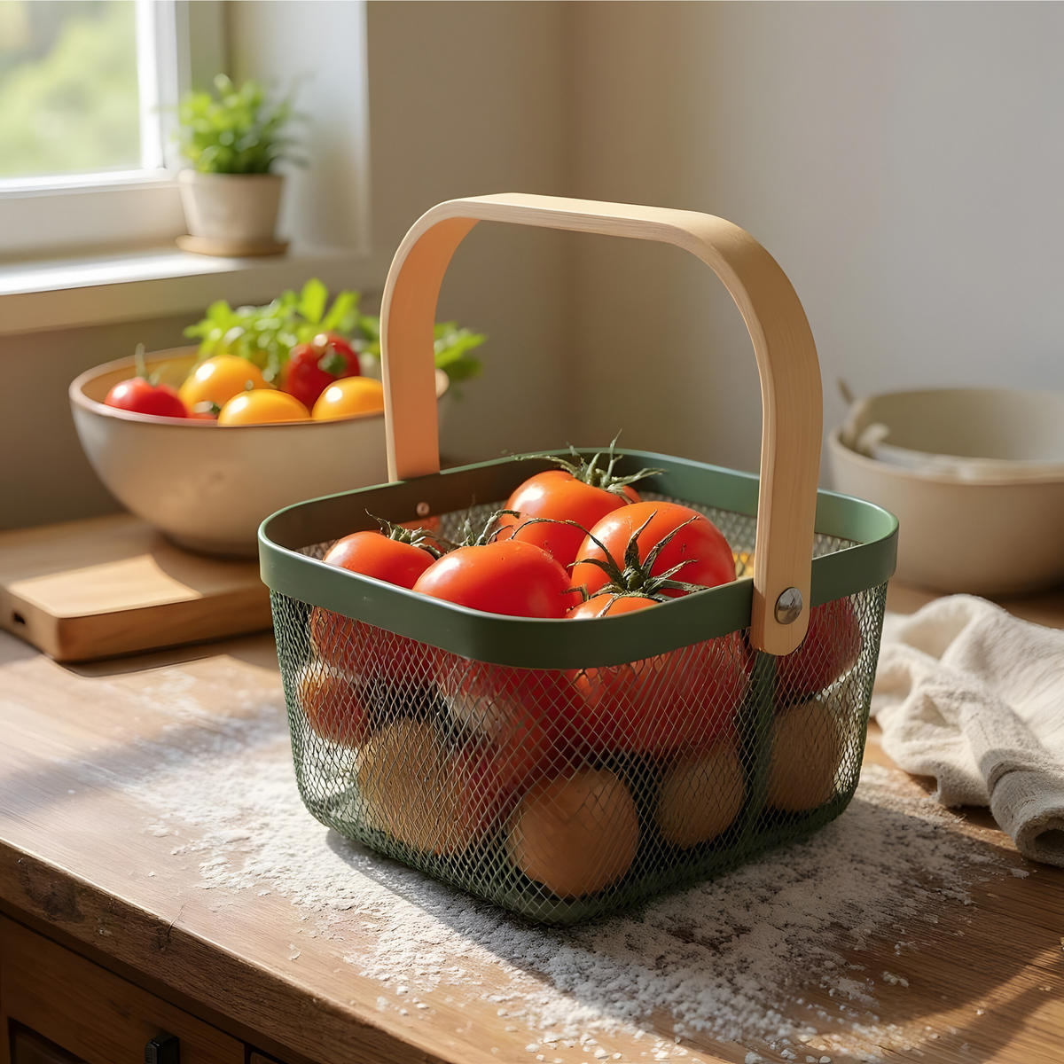 AUFBEWAHRUNGSKORB - Türkis, Holz/Metall (26/17.5/24.5cm) - Relaxdays