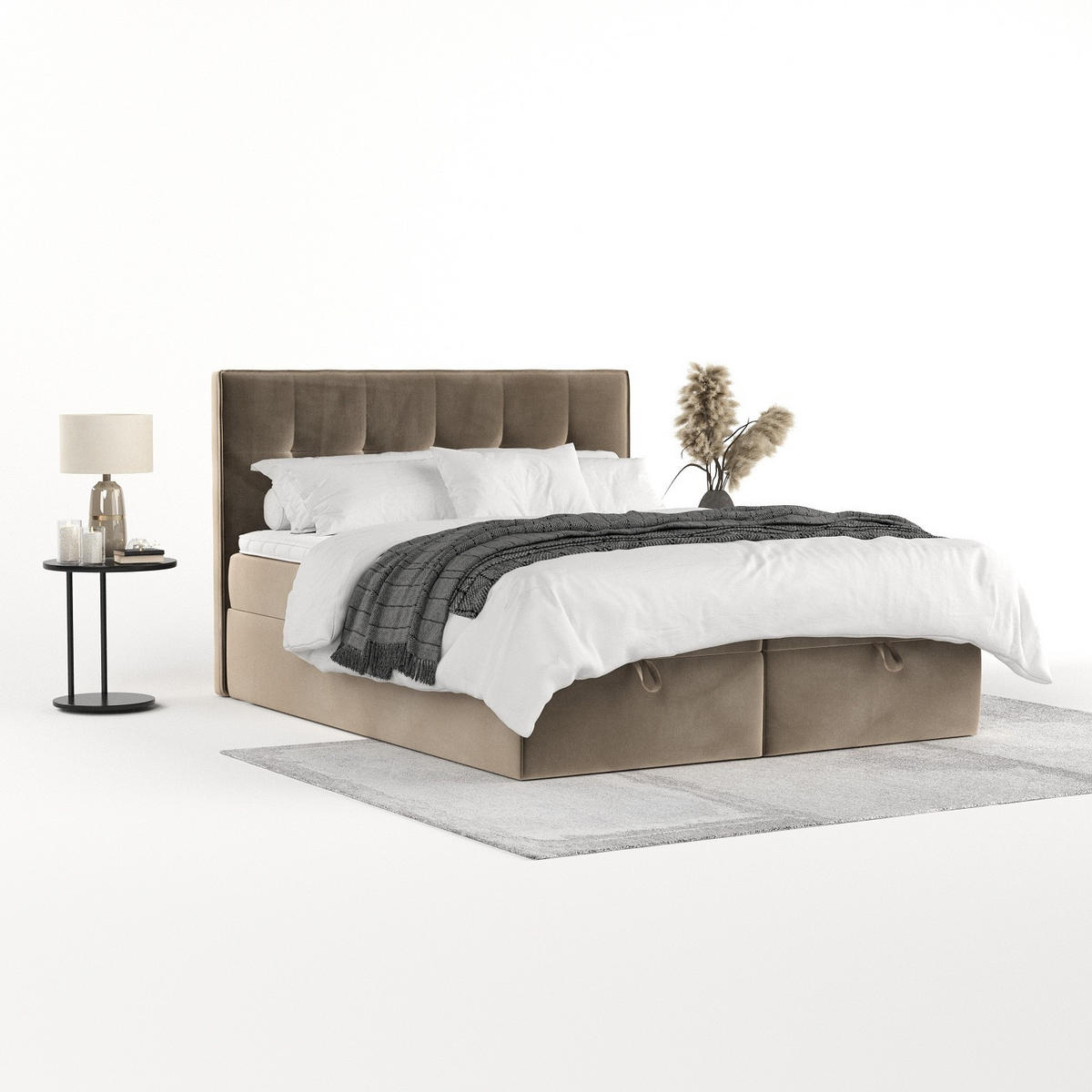 BOXBETT Tivra 200/200 cm Taupe im Paros Stoff - Taupe/Schwarz, Holz/Holzwerkstoff (200/200cm) - AltaBeds