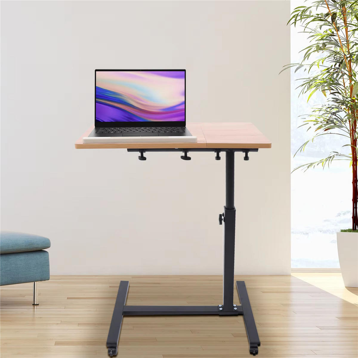 SCHREIBTISCH 57/41/58cm, Drehbar Laptop-Rolltisch - Naturfarben, Metall (41/57/58cm) - Kaket