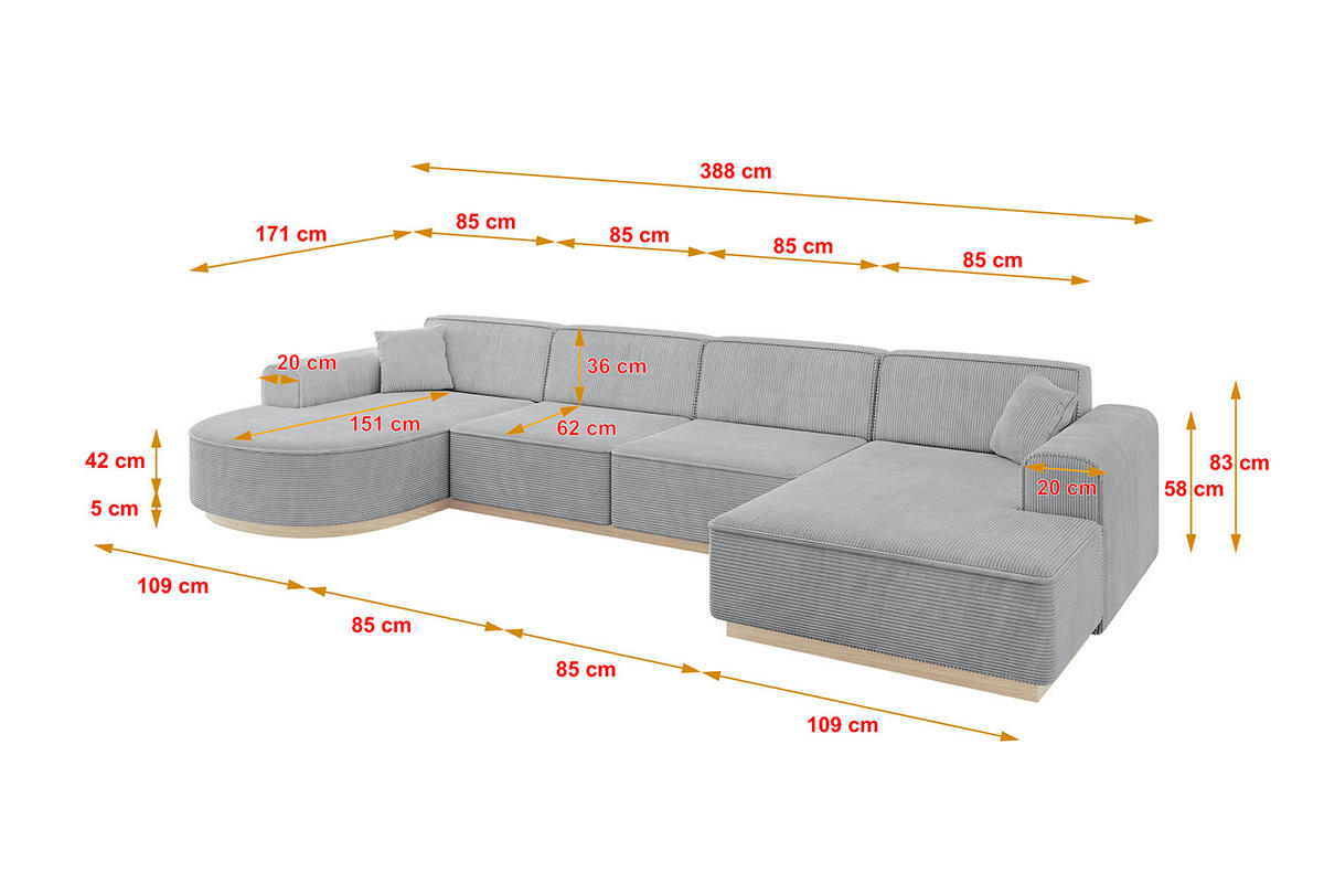 WOHNLANDSCHAFT ARRIO-U2 303x171x83 cm Grau - Grau, Holzwerkstoff/Textil (388/83/171cm) - ALTDECOR
