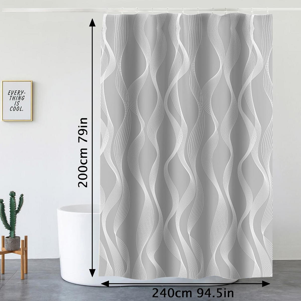 DUSCHVORHANG Grau Polyester waschbar wasserdicht mit Ringen - Grau, Textil (240/200cm) - MCBOSON