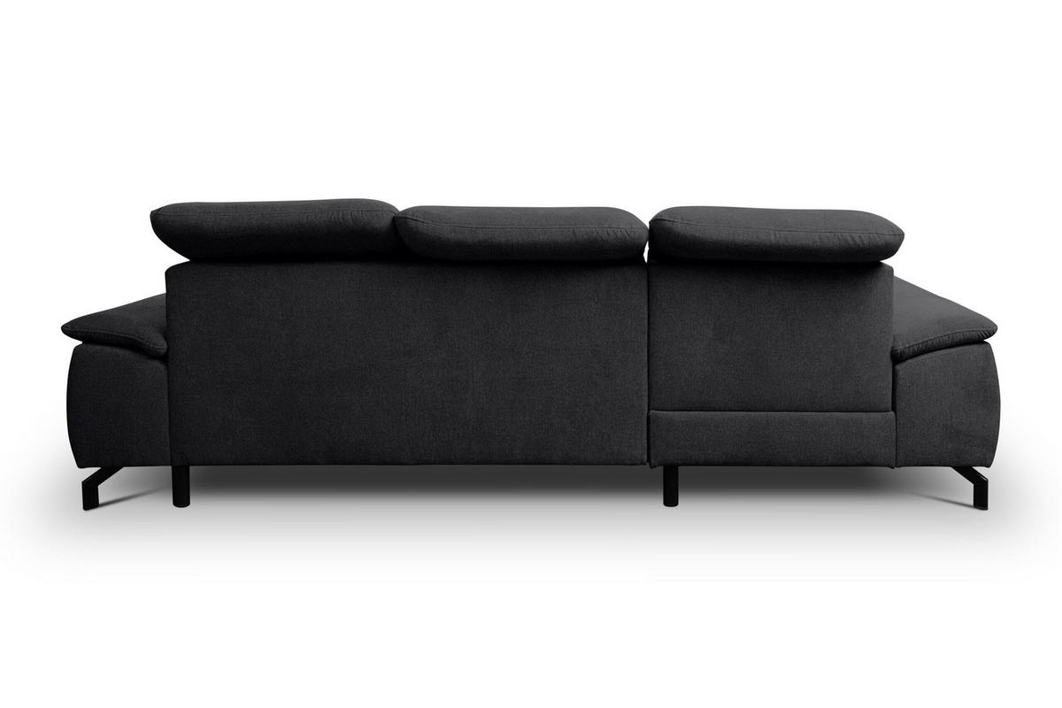 ECKSOFA MALIBU mit Schlaffunktion und Bettkasten, Farbe: Schwarz, Velourstoff, Ottomane Links - Schwarz, Textil (276/184cm) - VENASI MÖBEL