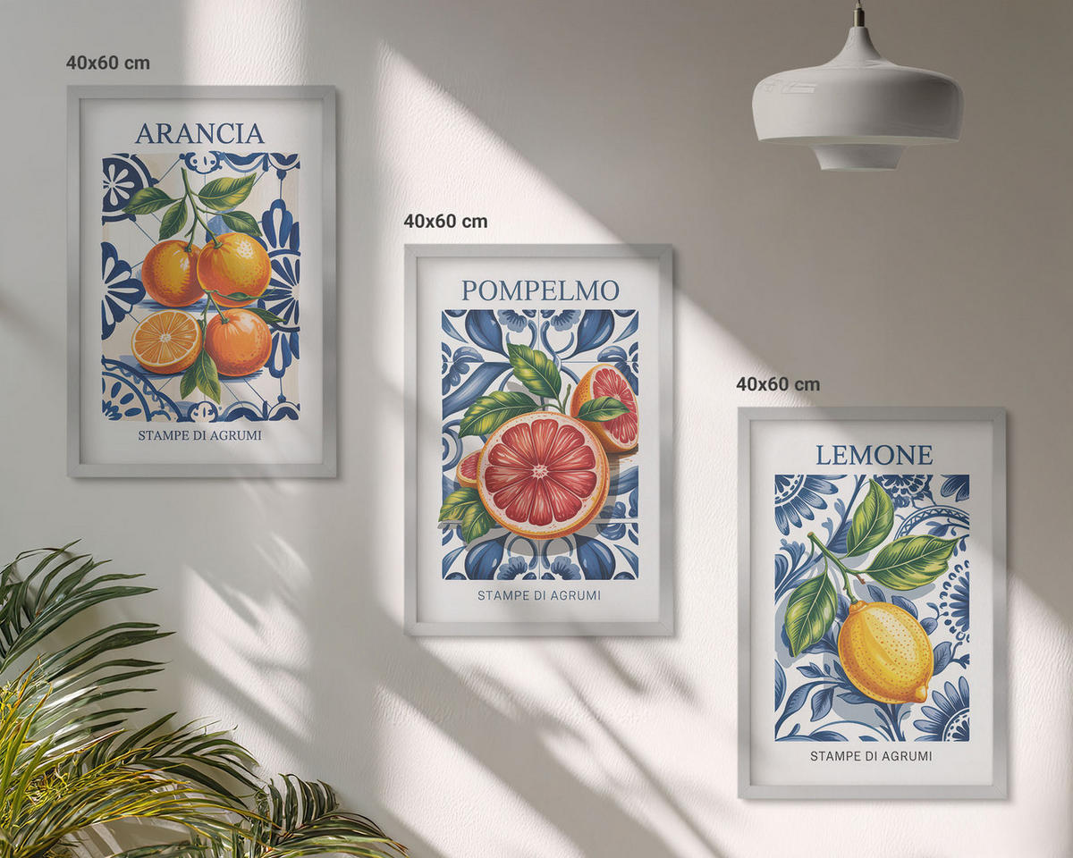 BILDER SET 3er Set - 40x60 cm Silberner Rahmen - Italienische Zitrus-Modeplakate - Silberfarben, Kunststoff (40/60cm) - TULUP