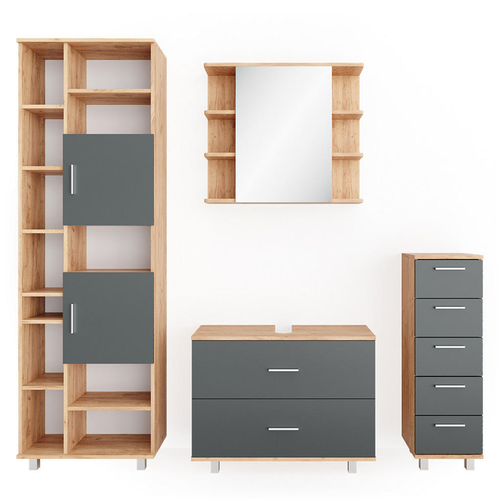 SET MOBILIER BAIE Ilias, antracit/Stejar auriu, 4 piese