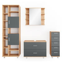 BADMÖBEL-SET Ilias Anthrazit/Goldkraft Eiche 4 Teile, mit Hochschrank - Anthrazit/Eiche Wotan, Holzwerkstoff (80.2/60.8/33cm) - Vicco