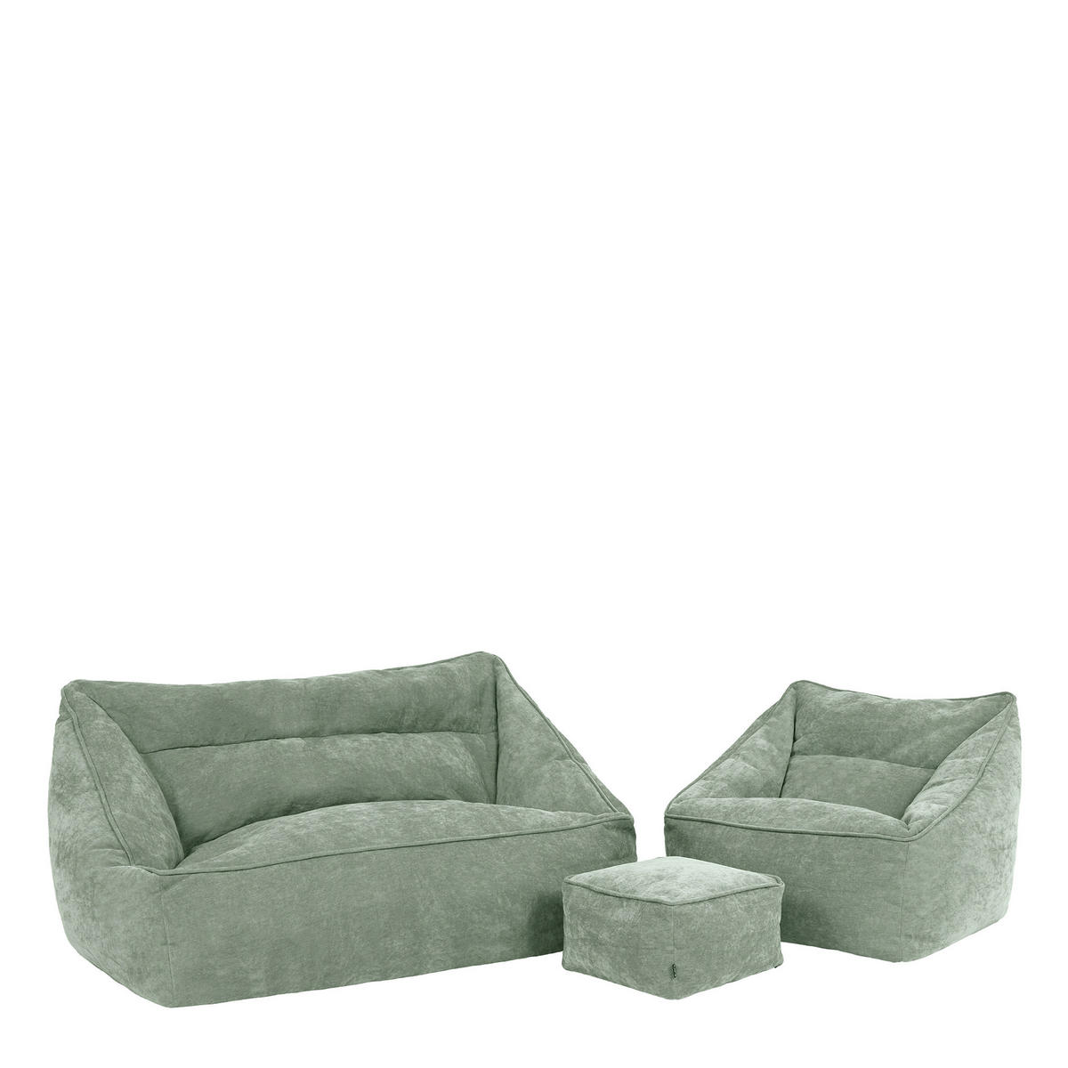 SITZSACK-SET 3 tlg, Sofa Chenille Cecilia, Sitzsack Sessel mit Hocker - Salbeigrün, Kunststoff/Textil (160/70/93cm) - icon