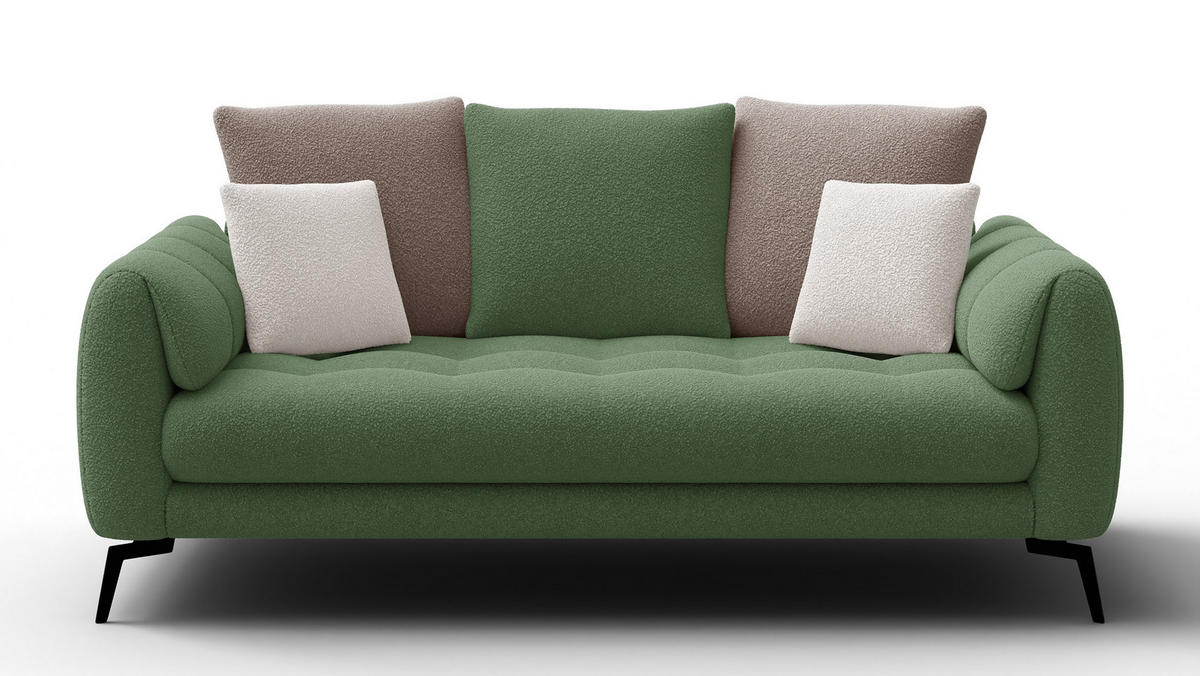 SOFA CALME 2,5-Sitzer, olive und beige - Olivgrün, Holz/Textil (199/92/108cm) - Courtois Laville