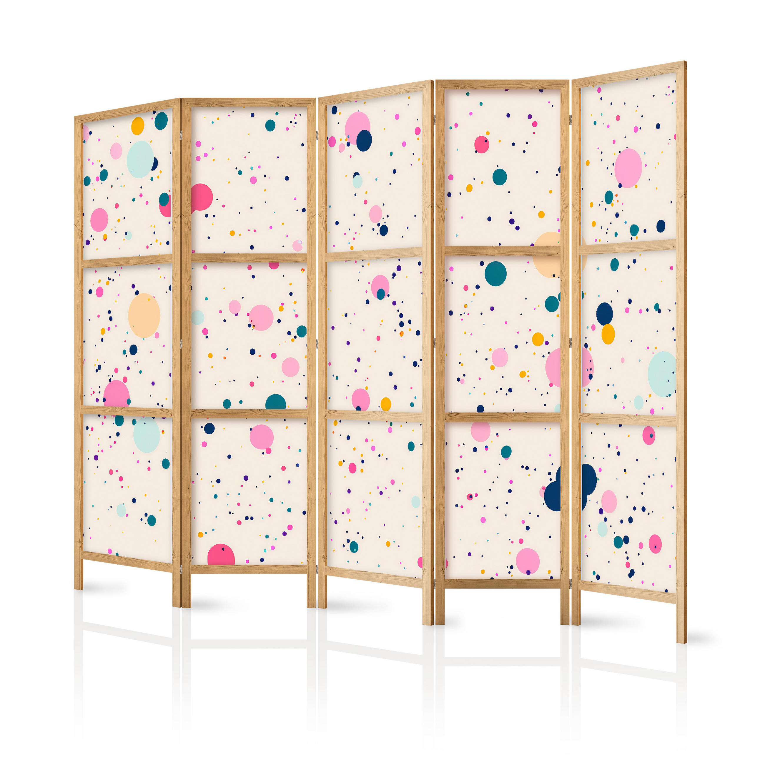 PARAVENT Japanischer 5-tlg 225x172 cm Buntes Punktemuster - Multicolor, Holz/Textil (225/172/3cm) - Muralo