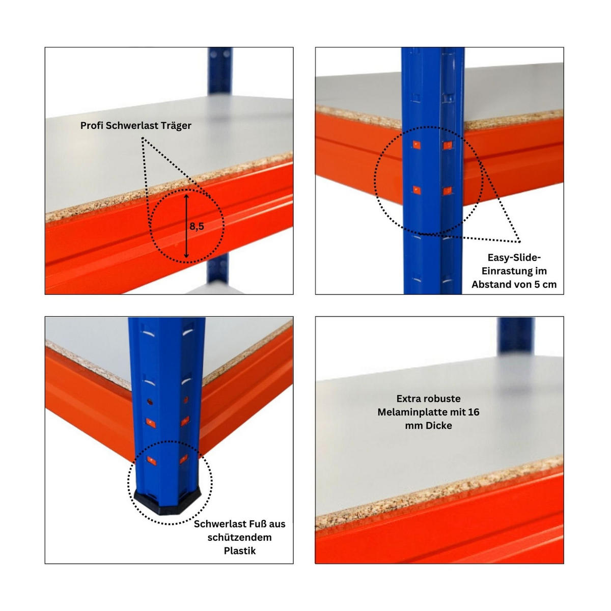 SCHWERLASTREGAL Dino 2er-Set 180x200x60cm Melamin-Ebenen Blau/Orange - Blau/Orange, Metall (400/180/60cm) - PROREGAL