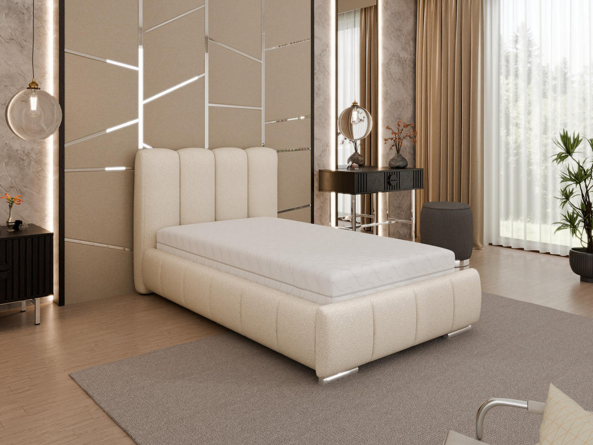 POLSTERBETT Zaira 100x200cm – Elegantes Polsterbett für modernen Wohnstil , Federkernmatratze Bonnel (18cm), beige - Beige, Holz (100/200cm) - Homesy
