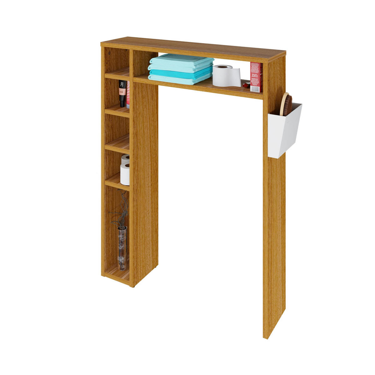 BADEZIMMERREGAL „Helmer“ Levira – 80 × 21 × 106 cm, Weiß/Eiche-Optik, schlank & modern - Braun, Holz (80/106/21cm) - Letti Moderni