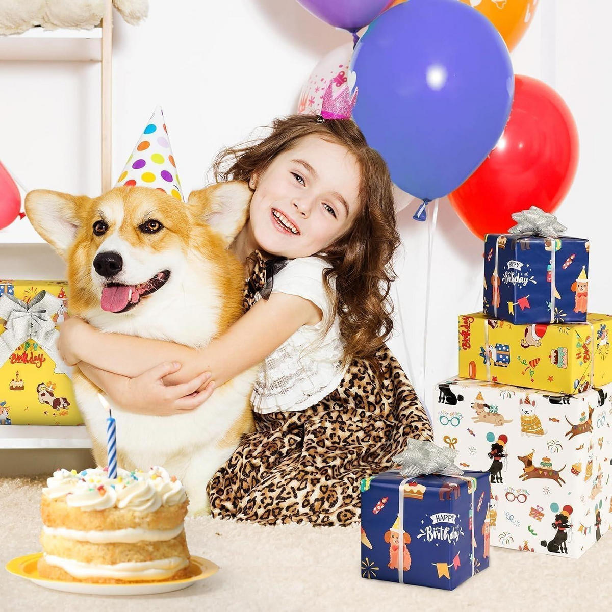 GESCHENKPAPIER 3 Rollen Set Hunde Motiv 43 cm x 3 m - Multicolor, Papier (43/43/305cm)