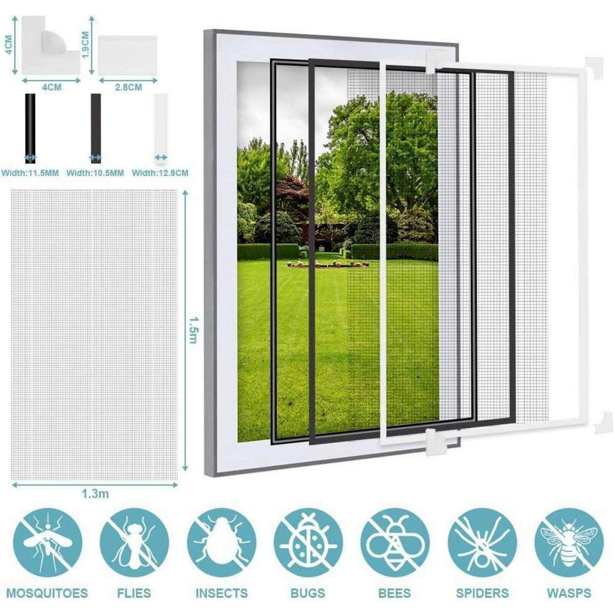 FLIEGENGITTER Fenster 130 x 150 cm Schwarz Magnetisch - Schwarz, Textil (1/1/1cm)
