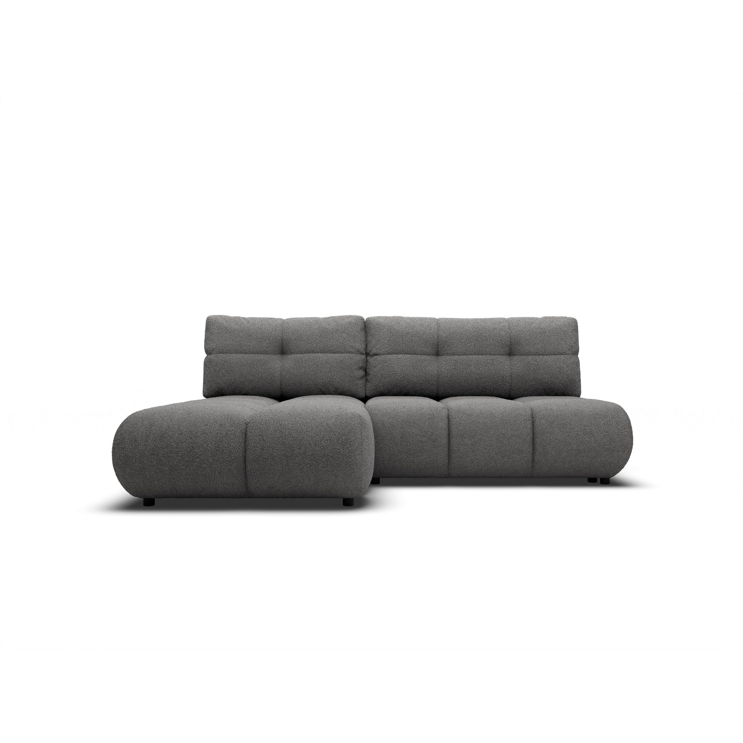ECKSOFA CORSO L-S Grau Boucle-Stoff mit Schlaffunktion - Grau, Holz (230/177cm) - MASSENO