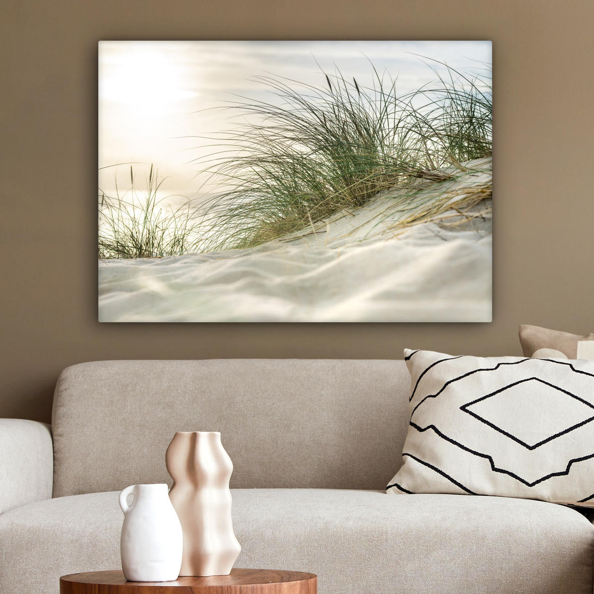 LEINWANDBILD Dünen mit Strandhafer in der Sonne des Nationalparks Schleswig-Holsteinisches Wattenmeer Wandbilder 80x60 cm - Creme, Textil (80/60cm) - MuchoWow