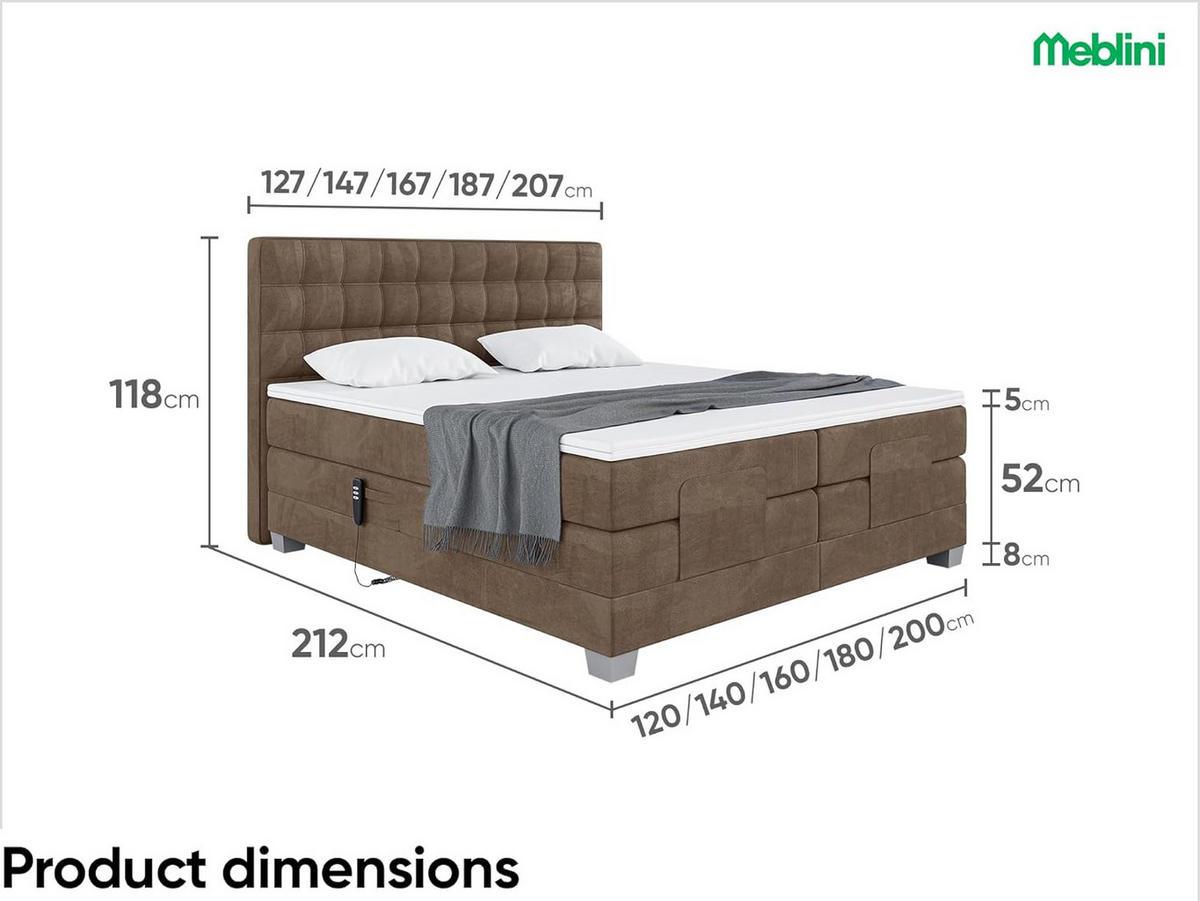BOXSPRINGBETT Edison - Silberfarben/Braun, Textil (180/200cm) - Meblini