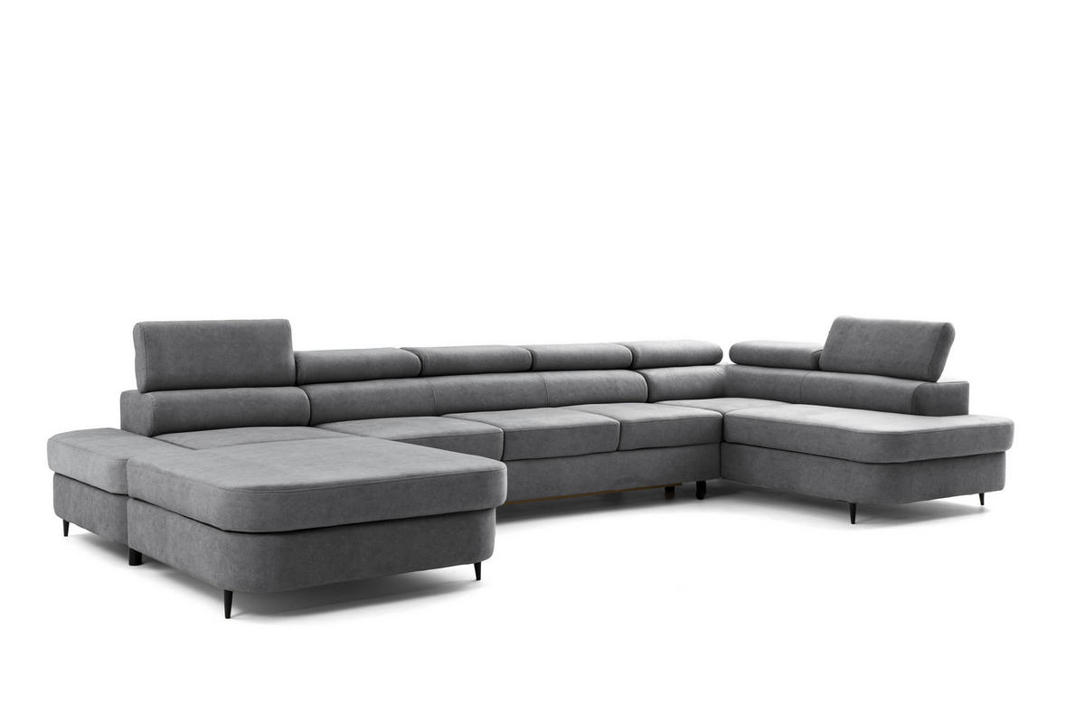 WOHNLANDSCHAFT PRIAM MAXI U – XXL Ecksofa U-form 400 cm inkl. Schlaffunktion, 2 Bettkästen & Kopfteilverstellung Grau - Grau, Holz/Textil (400/91/203cm) - Muffo